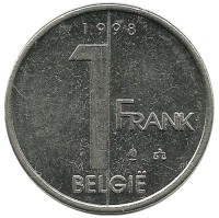 Монета 1 франк.  1998 год, Бельгия.  (Belgie)