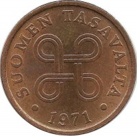 Монета 5 пенни.1971 год, Финляндия.