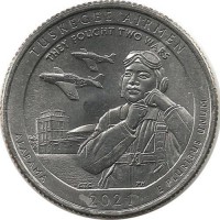  Национальный исторический памятник летчиков Таскиги.​ (Tuskegee Airmen​). Алабама. Монета 25 центов (квотер), (D). 2021 год, США. UNC.