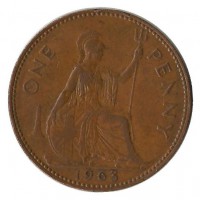 Монета 1 пенни 1963 г. Великобритания.