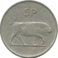 Бык. Ирландская арфа. Монета 5 пенсов. 1969 год, Ирландия.