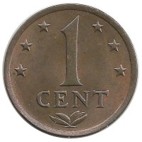 Монета 1 цент. 1975 год, Нидерландские Антильские острова. UNC.