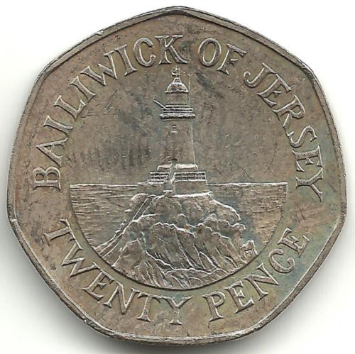 Маяк в Ла-Корбьере. Монета 20 пенсов. 2007 год, Джерси. UNC.
