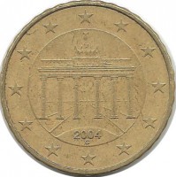 Монета 10 центов. 2004 год (G), Германия.  