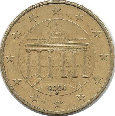 Монета 10 центов. 2004 год (G), Германия.  