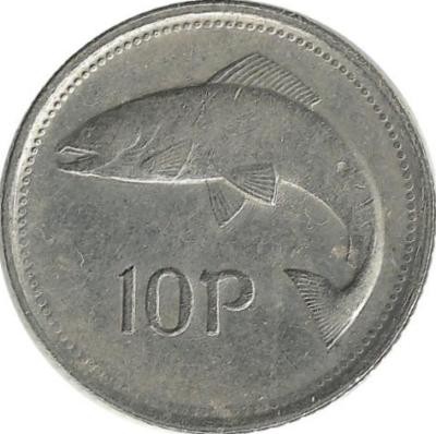 Лосось. Монета 10 пенсов. 1994 год, Ирландия.