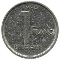 Монета 1 франк.  1995 год, Бельгия.  (Belgique)