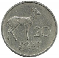 Монета 20 нгве. 1968 год, (Редунка-антилопа)  Замбия.