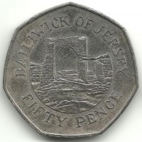 Замок Гросне. Монета 50 пенсов. 2006 год, Джерси. UNC.