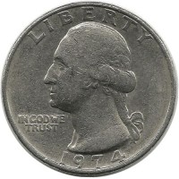 Вашингтон. Монета 25 центов. 1974 год, Филадельфия, США.