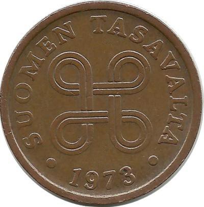 Монета 5 пенни.1973 год, Финляндия.
