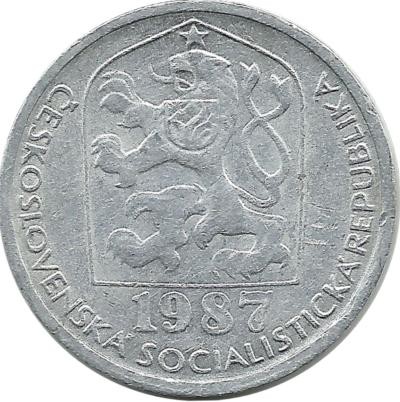 Монета 10 геллеров. 1987 год, Чехословакия.  