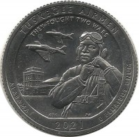 Национальный исторический памятник летчиков Таскиги. (Tuskegee Airmen). Алабама. Монета 25 центов (квотер), (S). 2021 год, США. UNC.  