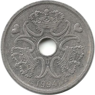 Монета 2 кроны. 1994 год, Дания.  