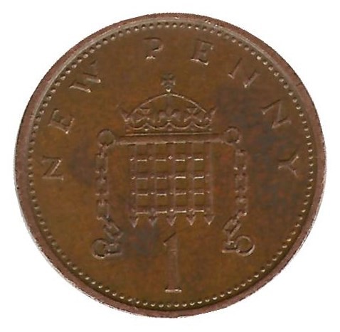 Монета 1 новый пенни 1973г. Великобритания.