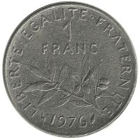 Монета 1 франк.  1976 год, Франция.