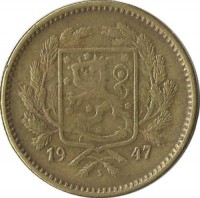 Монета 5 марок. 1947 год, Финляндия.