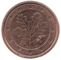 Монета 1 цент. 2014 год (F), Германия.