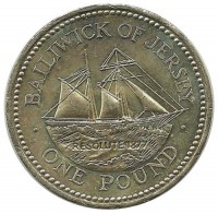 Барк "Резолют" (Решительный). Монета 1 фунт. 2005 год, Джерси. UNC. 