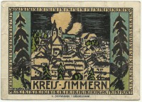Нотгельд 25 пфеннигов 1921 год, Зиммерн (Simmern),  Литера G. С серийным номером. (Дата 15 марта 1920 г.), Германия.