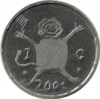 Последний гульден,лев с флагом в руке. Монета  1 гульден 2001г. Нидерланды.