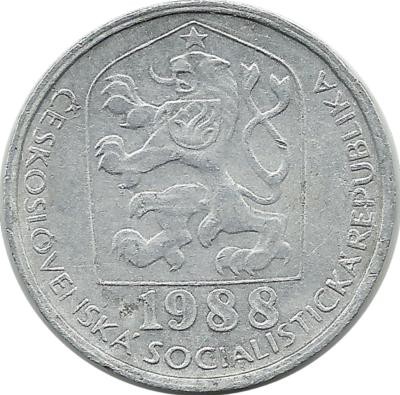 Монета 10 геллеров. 1988 год, Чехословакия.  