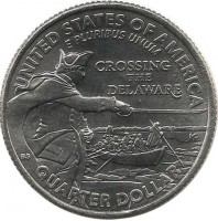 Переправа армии Джорджа Вашингтона через реку Делавэр. Монета 25 центов (квотер), (D). 2021 год, США. UNC.  