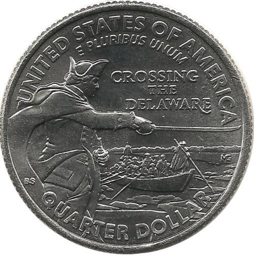 Переправа армии Джорджа Вашингтона через реку Делавэр. Монета 25 центов (квотер), (D). 2021 год, США. UNC.  