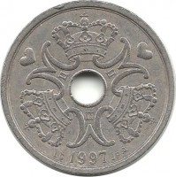 Монета 2 кроны. 1997 год, Дания.  