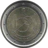 100 лет Военно-воздушным силам. Монета 2 евро. 2023 год, Италия. UNC.