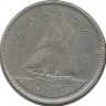 Шхуна Bluenose. Гафельная двухмачтовая шхуна Блюноуз. Монета 10 центов. 1975 год, Канада.  