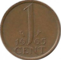 Монета 1 цент 1965г. Нидерланды.