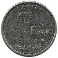 Монета 1 франк.  1997 год, Бельгия.  (Belgique)