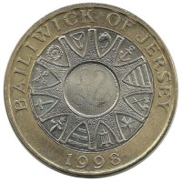 Монета 2 фунта. 1998 год, Джерси. UNC.