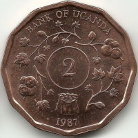 Монета 2 шиллинга. 1987 год, Уганда. UNC.