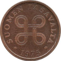 Монета 5 пенни.1975 год, Финляндия.