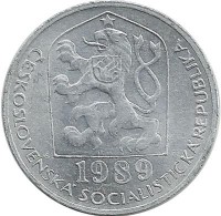 Монета 10 геллеров. 1989 год, Чехословакия.  