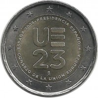 Председательство Испании в Совете ЕС. Монета 2 евро, 2023 год, Испания. UNC.