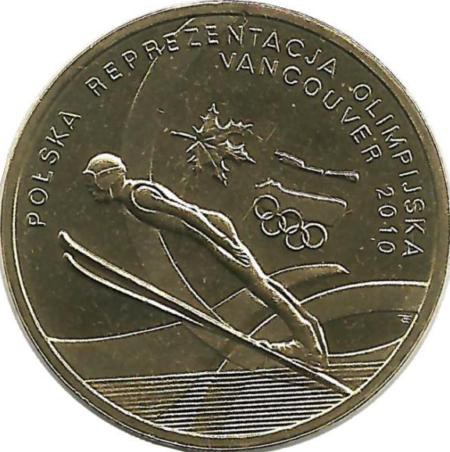XXI Зимние Олимпийские игры в Ванкувере (2010 год).  Монета 2 злотых, 2010 год, Польша.