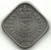 Монета 5 центов. 1976 год, Нидерландские Антильские острова. UNC.