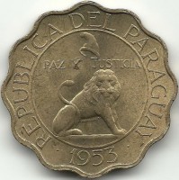 Монета 50 сентимо. 1953 год, Парагвай. UNC. 