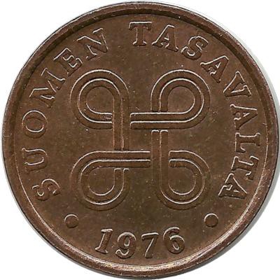 Монета 5 пенни.1976 год, Финляндия.