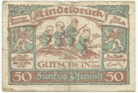 Нотгельд 50 пфеннигов 1920 год, Киндельбрюк (Kindelbrück), Без литеры. Без серийного номера. (Дата 1920 г.), Германия.