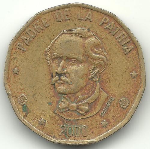 Хуан Пабло Дуарте. Монета 1 песо. 2000 год, Доминиканская Республика.