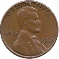 Линкольн. 1 цент 1962г. Филадельфия , CША.