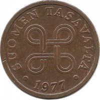 Монета 5 пенни.1977 год, Финляндия (медь).