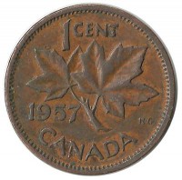 Монета 1 цент, 1957 год, Канада.