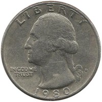 Вашингтон. Монета 25 центов. 1980 год, (D). Денвер, США.