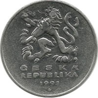 Монета 5 крон. 1993 год, Чехия. 