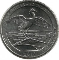 Национальное побережье острова Кумберленд (Cumberland Island). Монета 25 центов (квотер), (D). 2018 год, США. UNC.